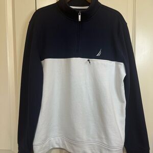 Nautica Men's Navy and White Zip-Up Sweater